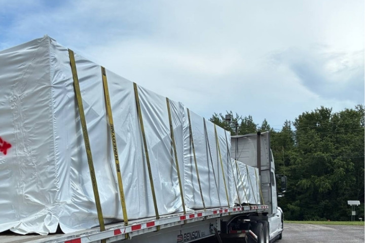 Custom metal products loaded on a flatbed trailer