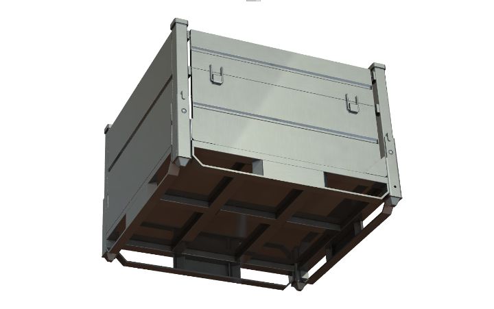 3D render of a corrugated steel container viewed from below