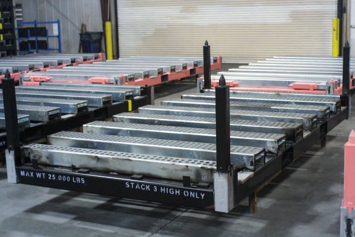 Heavy-duty 25,000lbs stack racks in the production facility