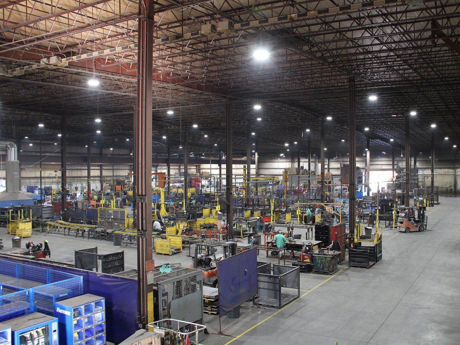 A view from high up looking down inside the Morrison Industries factory
