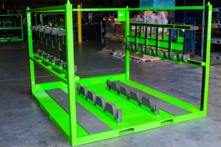 Custom lime green automotive door rack built for OEM shipping and assembly line part delivery.