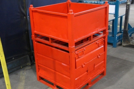 Two corrugated orange stacking bins