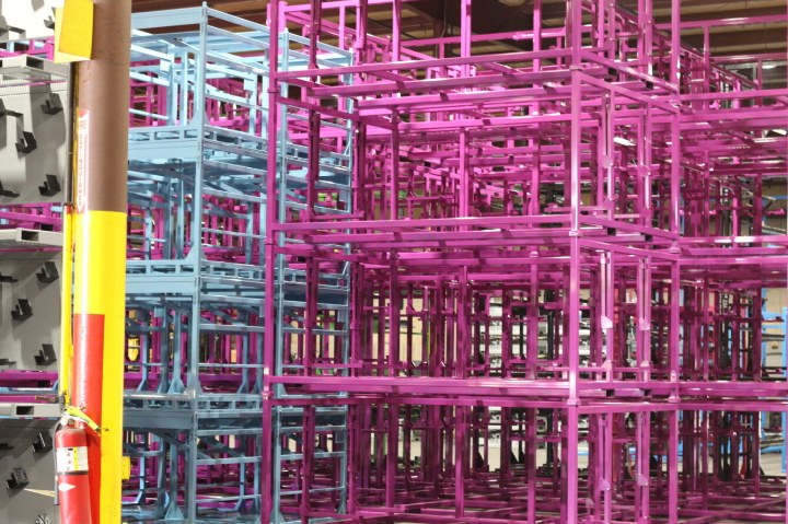 Purple and blue stack racks