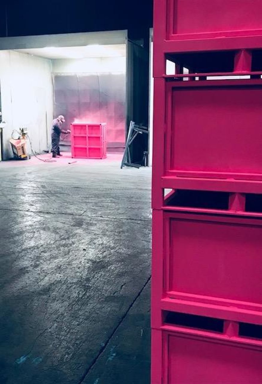 pink powder coated metal bins