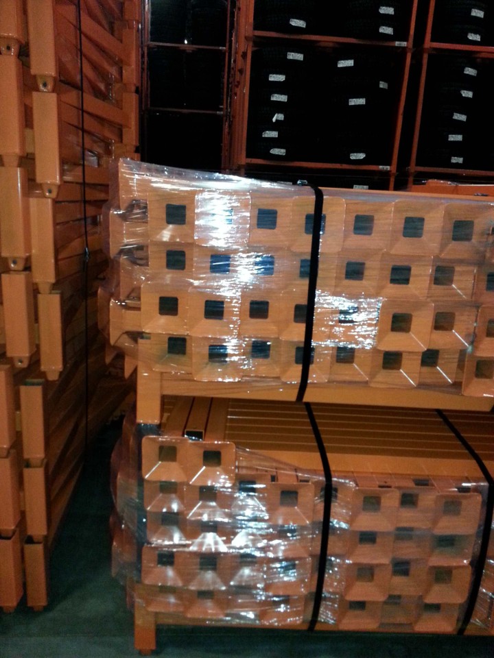 Portable stack racks shrink wrapped, secured, and ready for shipment