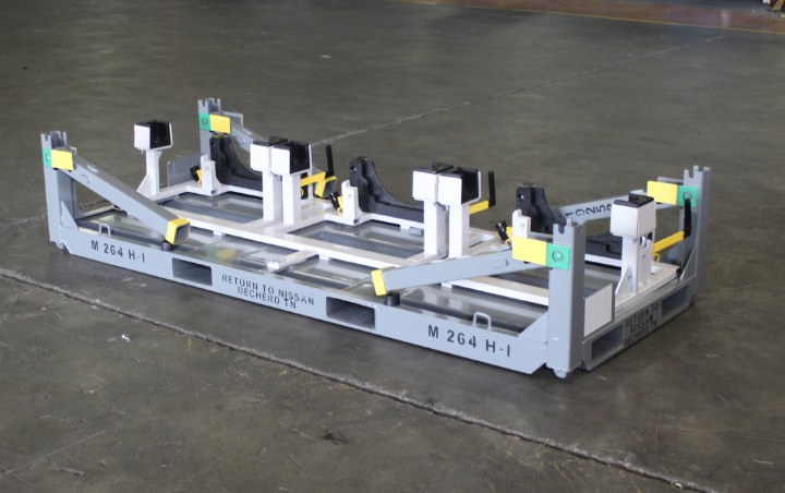 Grey shipping rack with collapsible legs
