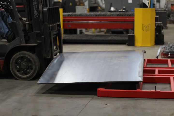 sheet metal being loaded on pallet